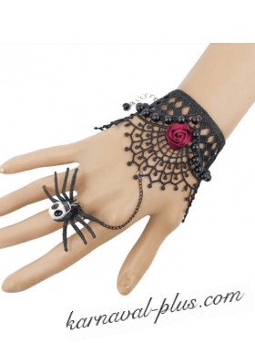 Слейв-браслет кружевной с кольцом и пауком